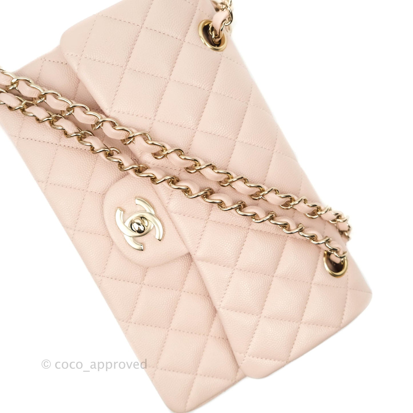 Chanel Classic Small S/M Flap Rose Clair Pink Caviar Gold Hardware 21C
