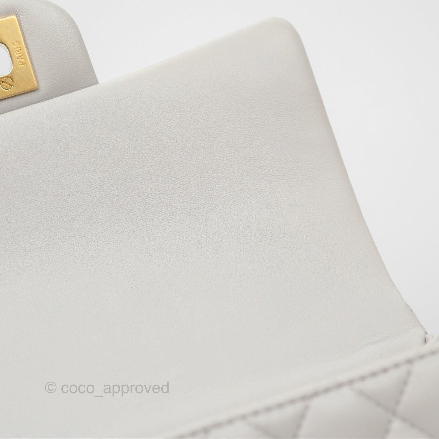 Chanel Top Handle Mini Rectangular Flap Bag Light Grey Lambskin Aged Gold Hardware