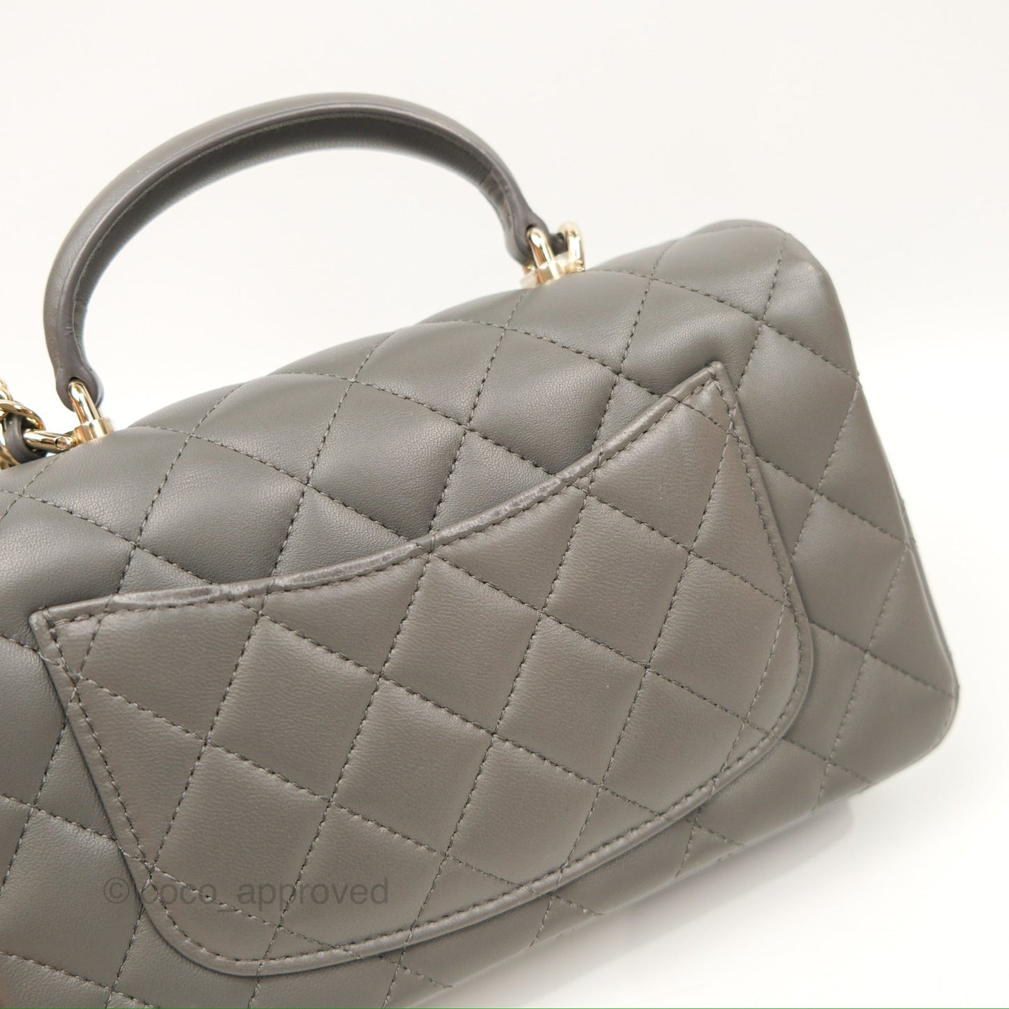 Chanel Top Handle Mini Rectangular Flap Bag Grey Lambskin Gold Hardware