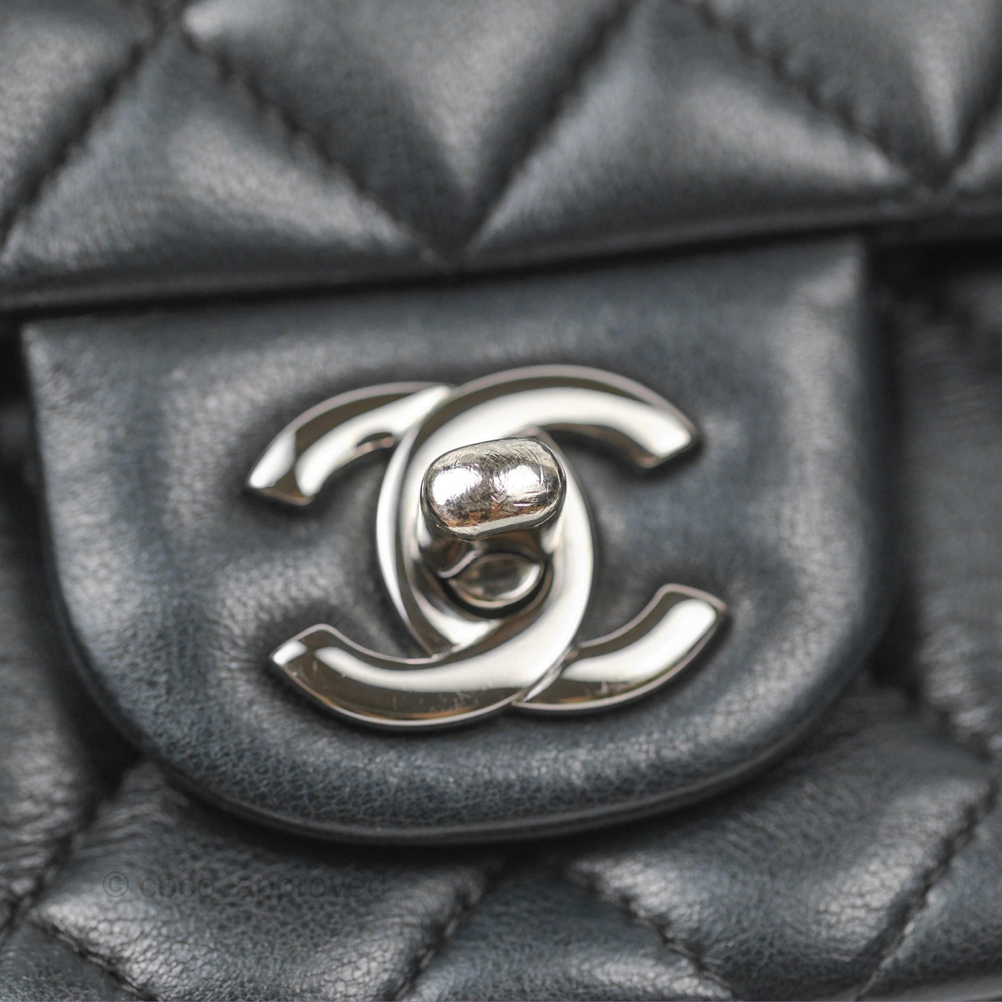 Chanel Quilted Mini Rectangular Flap Black Lambskin Silver Hardware