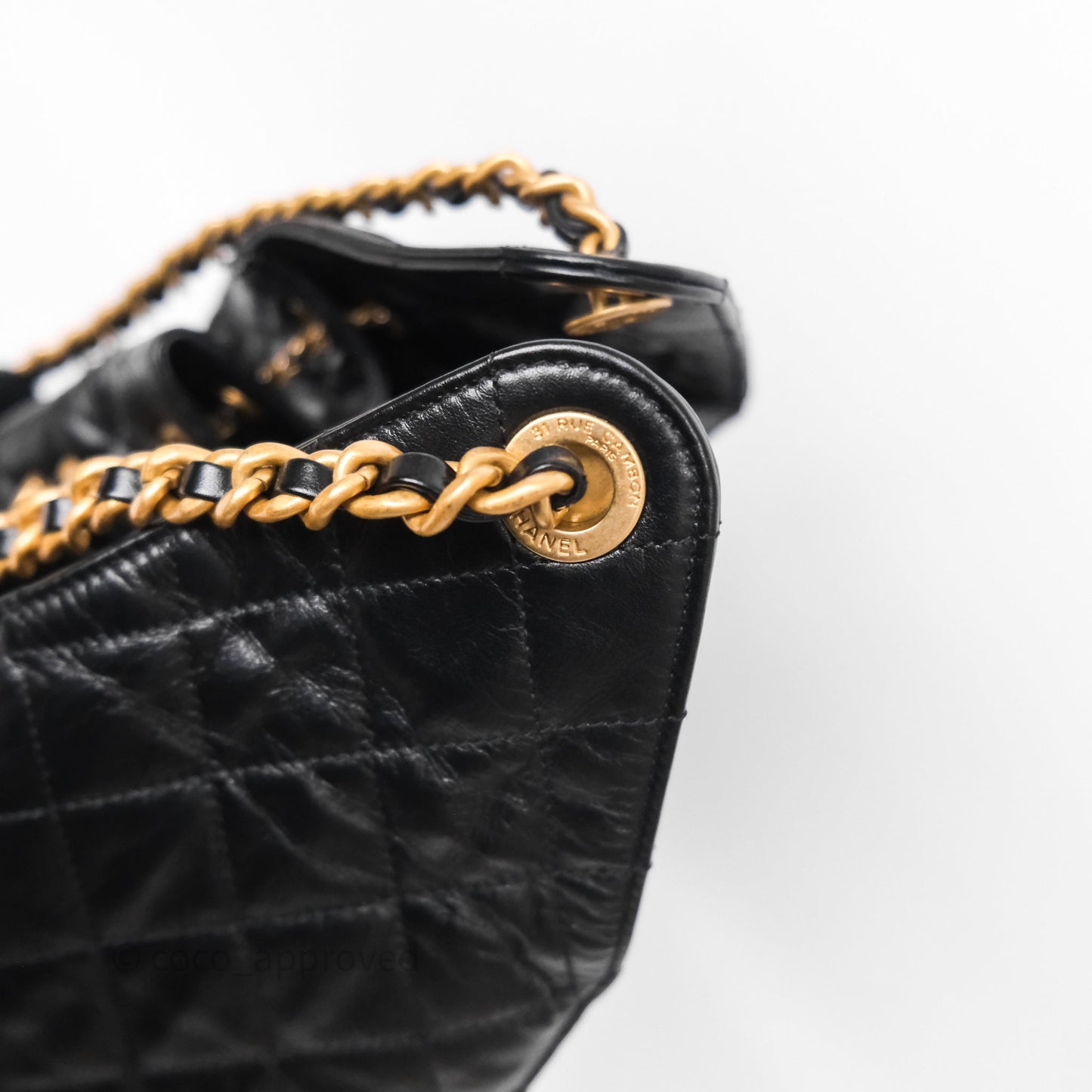 Chanel 25 Medium Black Crumpled Calfskin Aged Gold Hardware