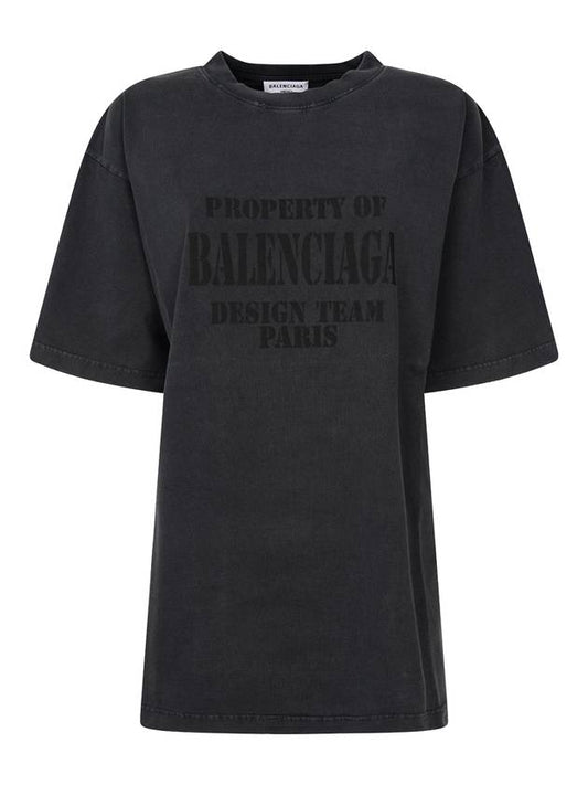 Luxury Balenciaga Logo Print Short Sleeve T-Shirt Washed Black
