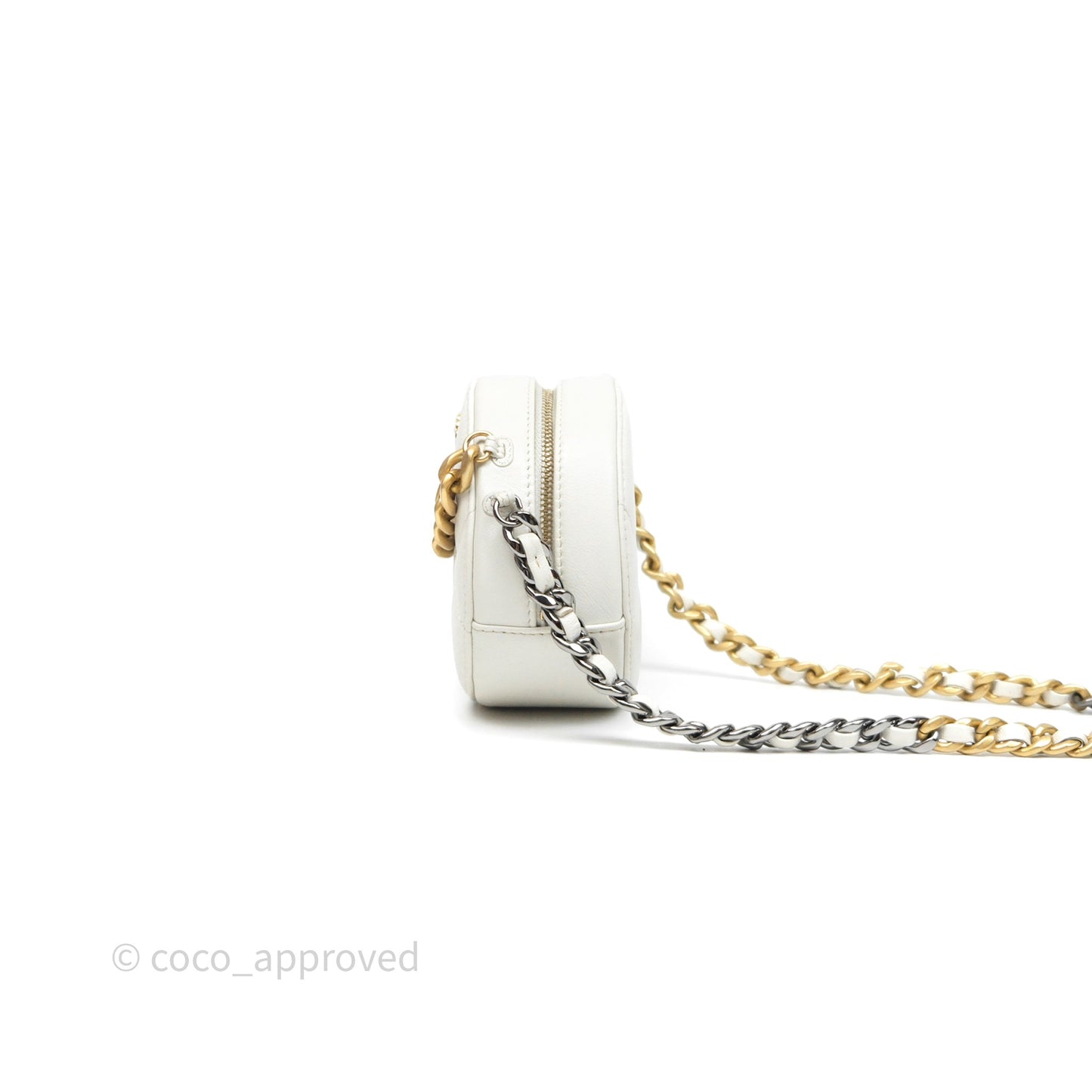 Chanel 19 Round Clutch With Chain White Calfskin Mixed Hardware