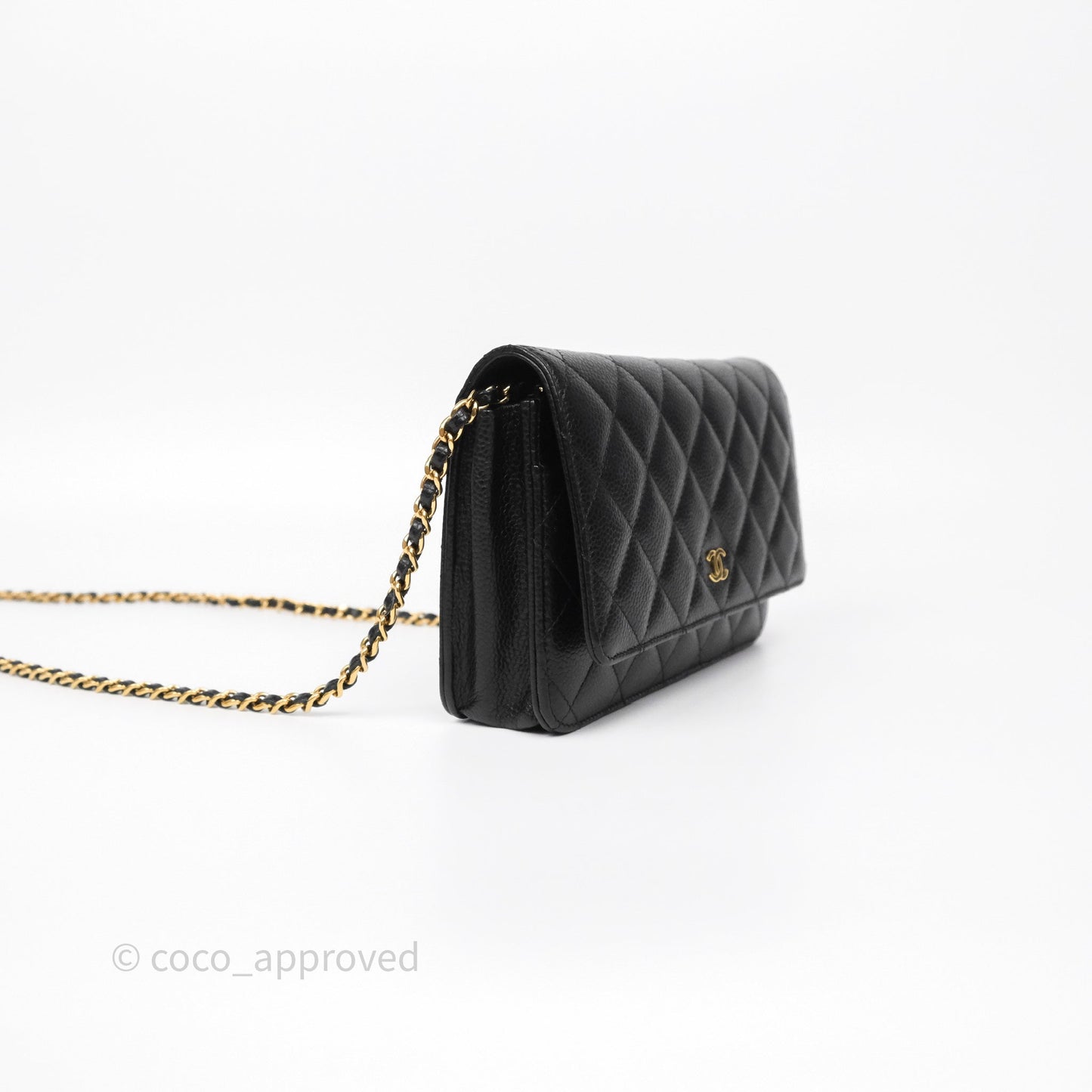 Chanel Classic Wallet On Chain WOC Quilted Black Caviar Gold Hardware