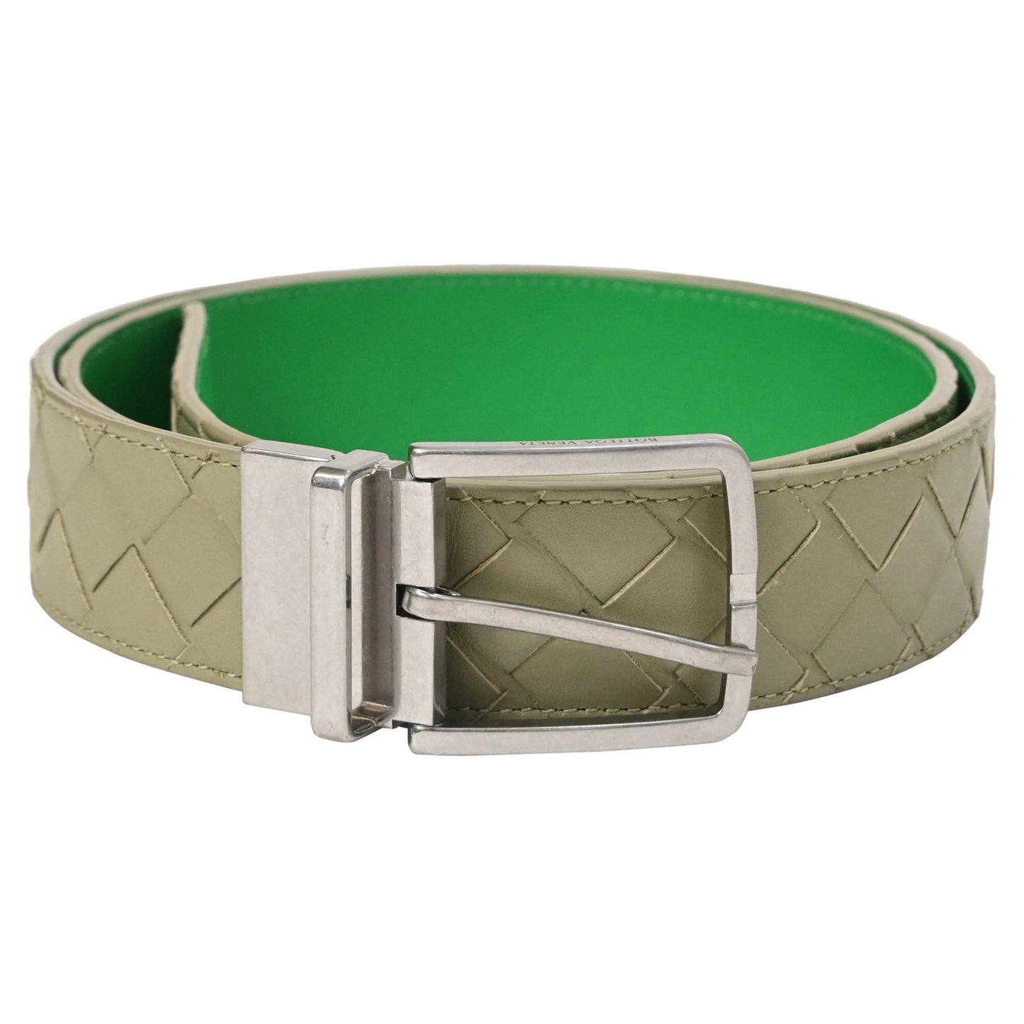 Luxury Bottega Veneta 3.5cm Reversible Intrecciato Belt in Green Leather