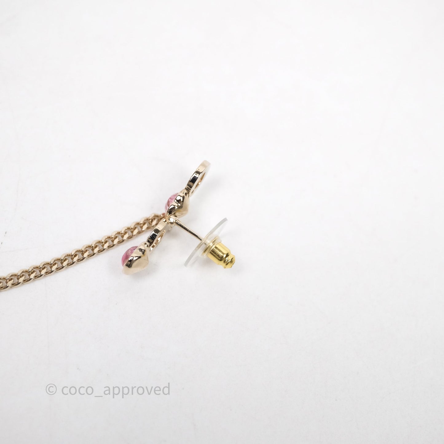 Chanel Crystal COCO Pink Heart Earrings Gold Tone 22B
