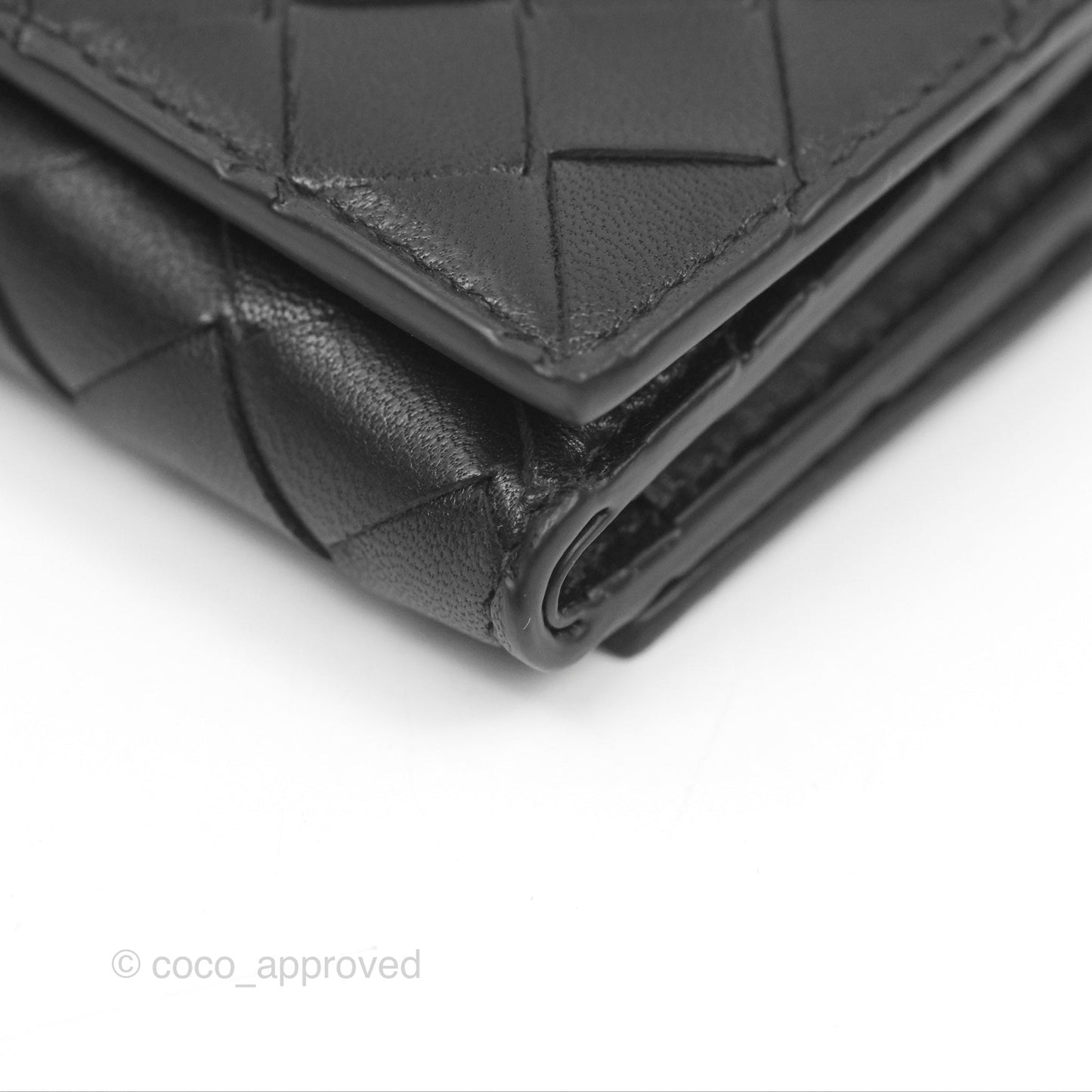 Bottega Veneta Black Small Intrecciato Tri-Fold Zip Wallet