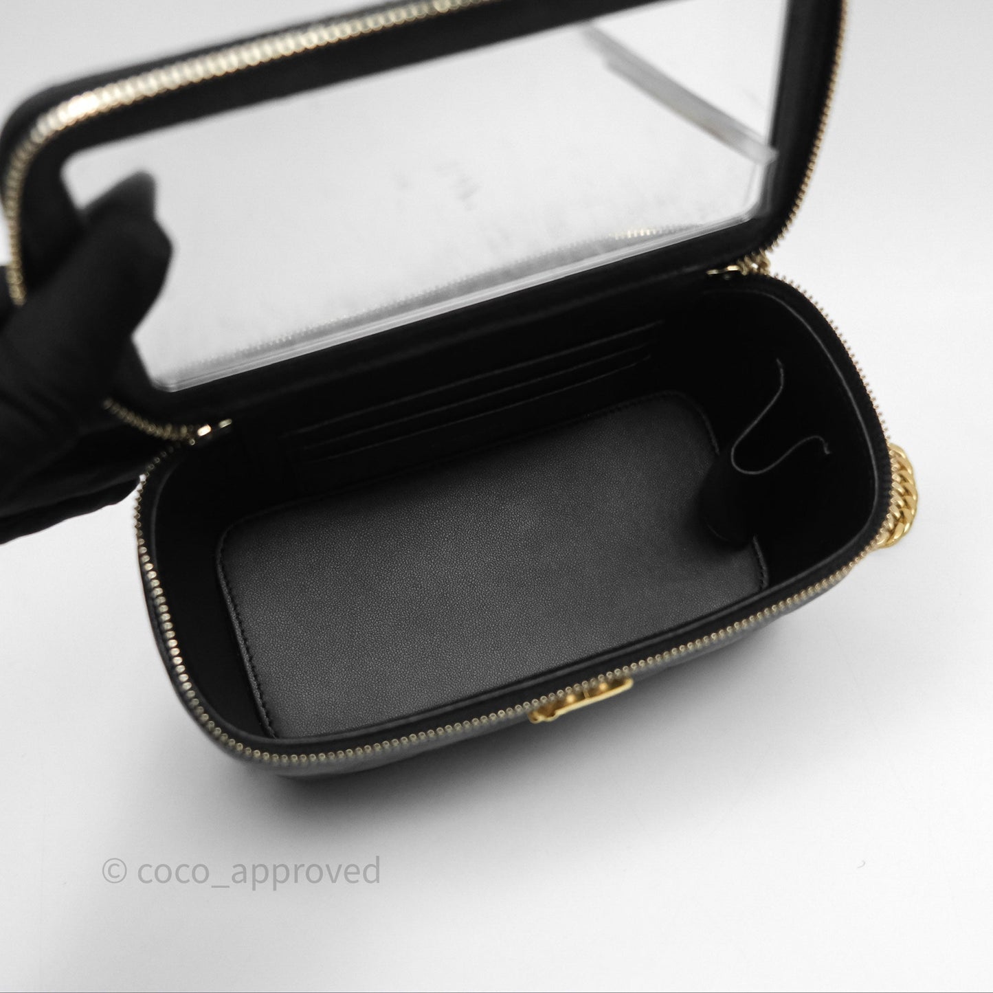 Chanel Vanity with Heart Adjustable Chain Black Caviar Aged Gold Hardware