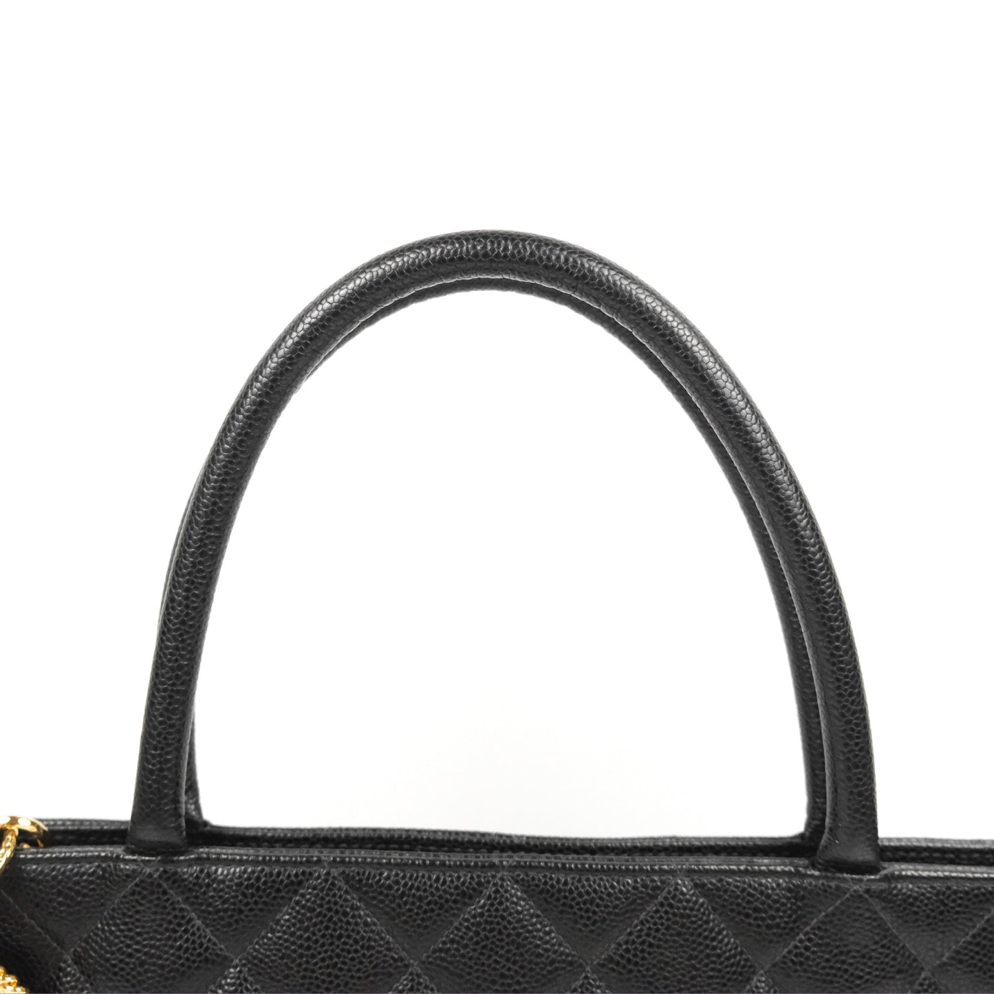 Chanel Vintage Medallion CC Black Caviar Tote Bag Gold Hardware