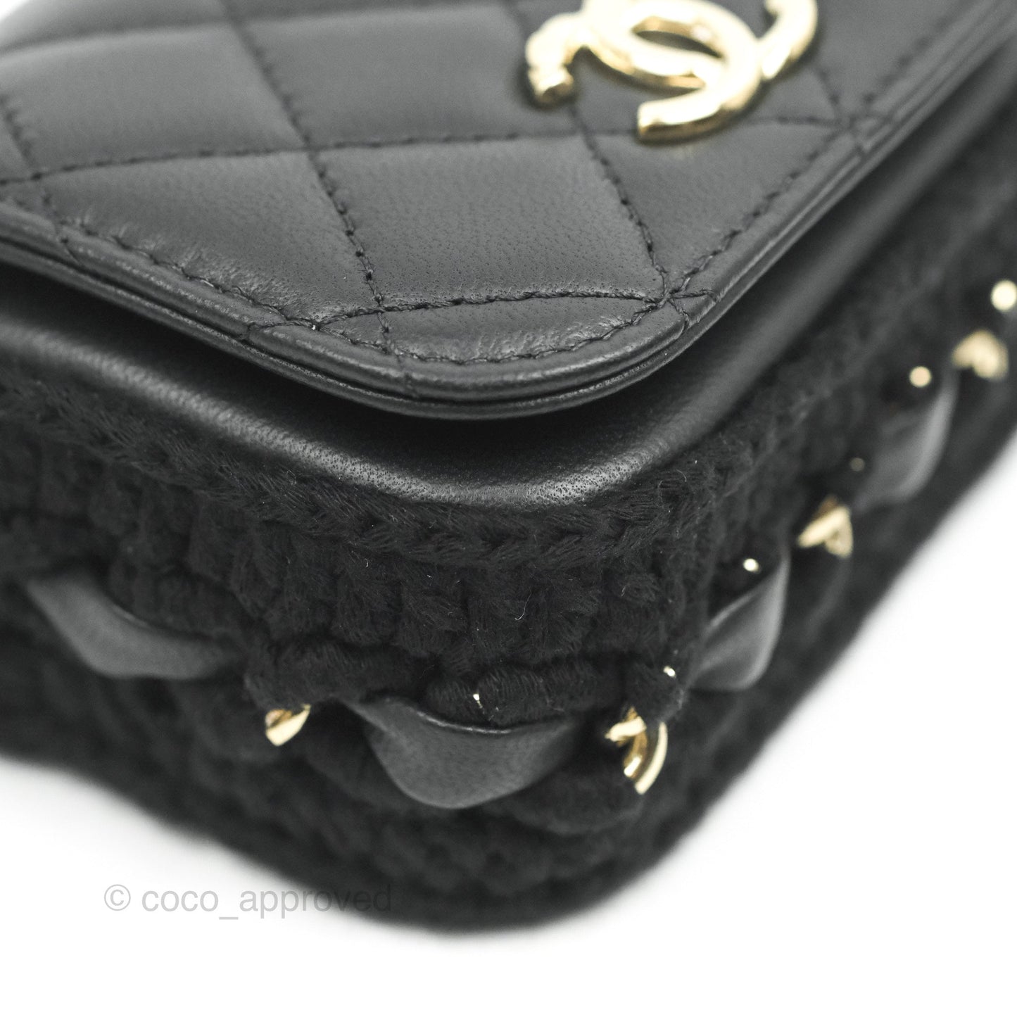 Chanel Mini Bag Black Lambskin Crochet Gold Hardware 22C