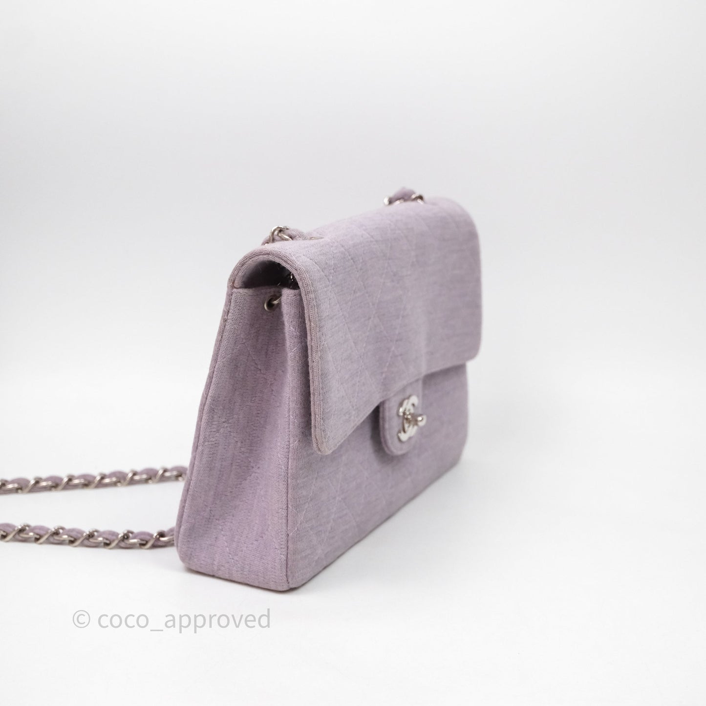 Chanel Medium Single Jersey Flap Bag Purple Silver Hardware
