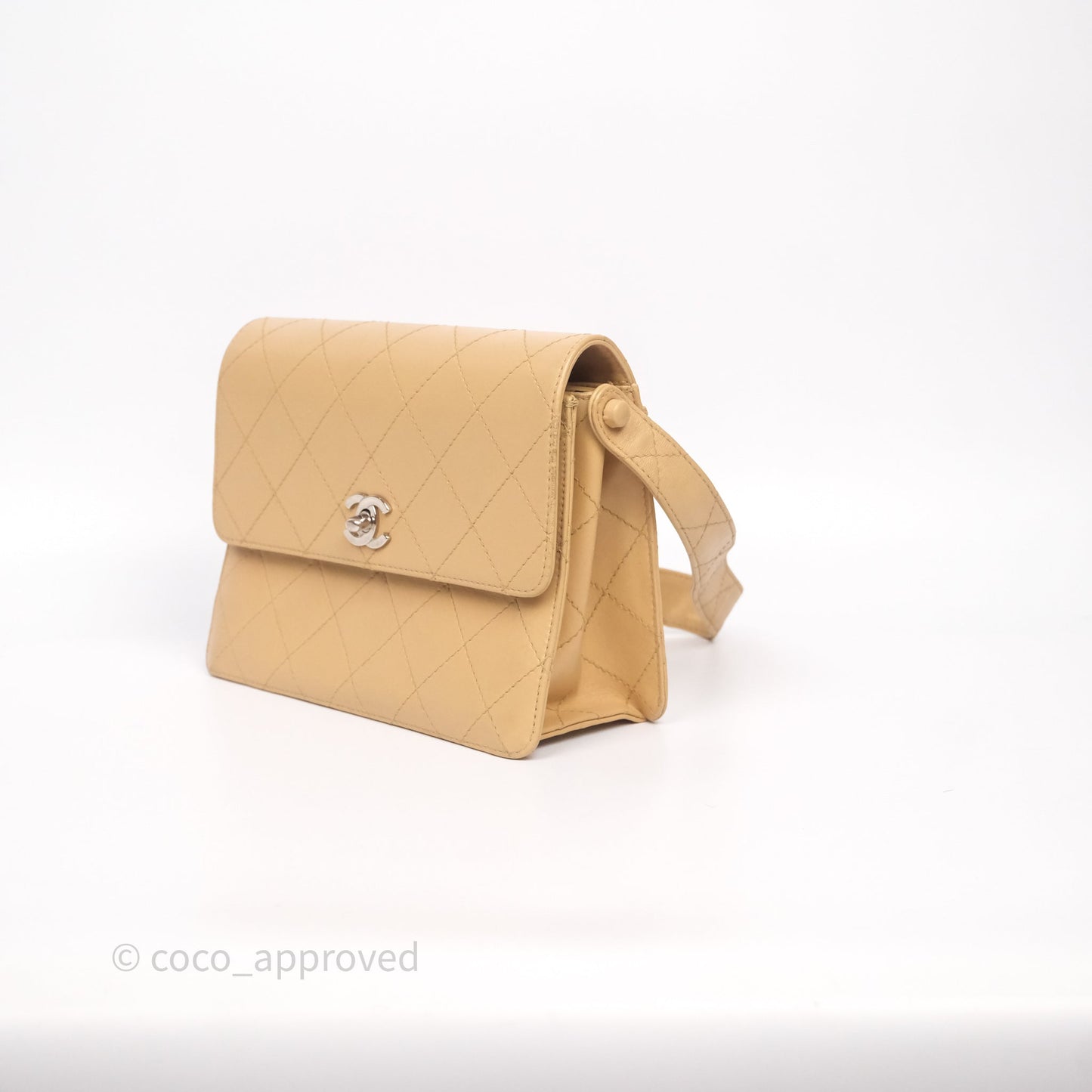Chanel Vintage Quilted Kelly Shoulder Bag Beige Silver Hardware