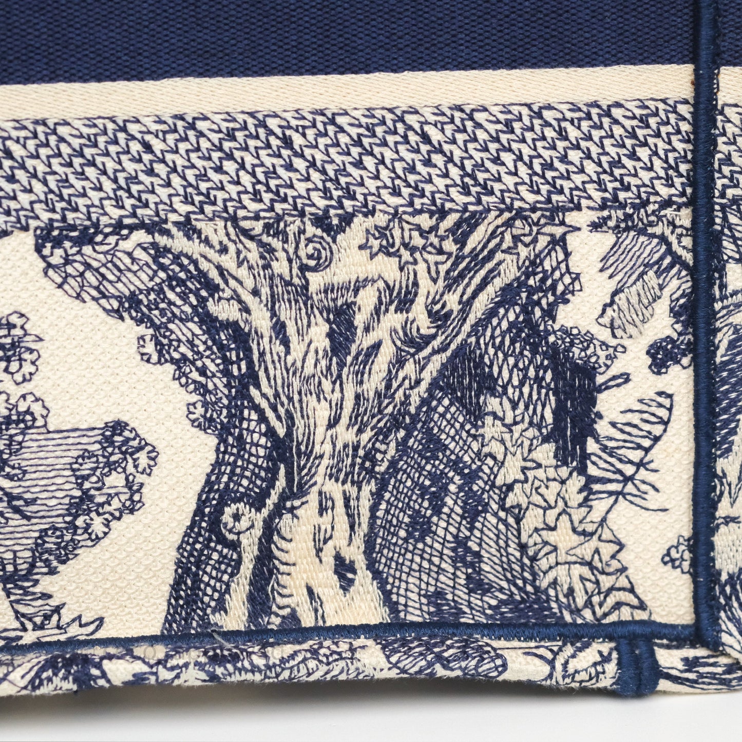 Dior Medium Book Tote White/Blue Toile De Jouy Embroidered Canvas