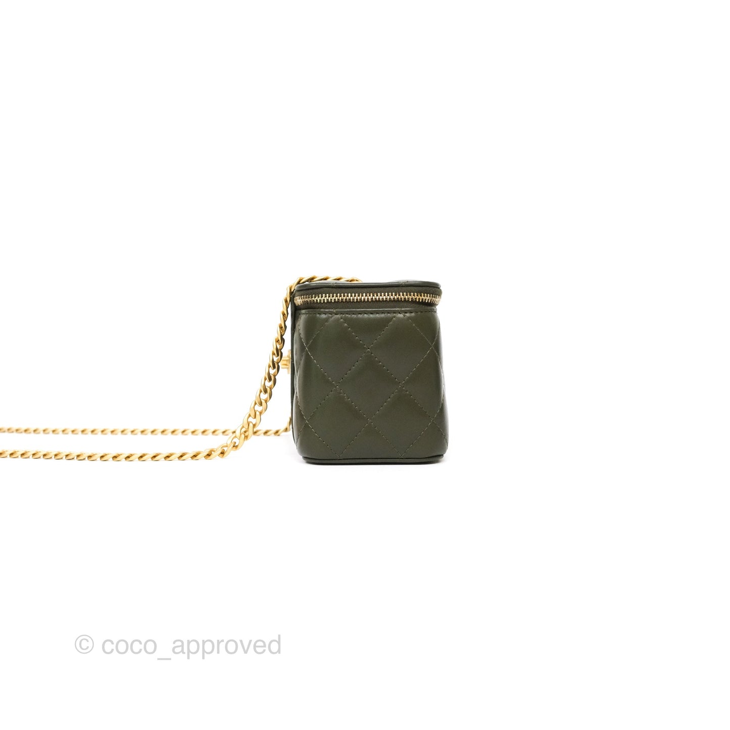 Chanel All Slide Vanity with Adjustable Chain Dark Olive Green Lambskin Aged Gold Hardware