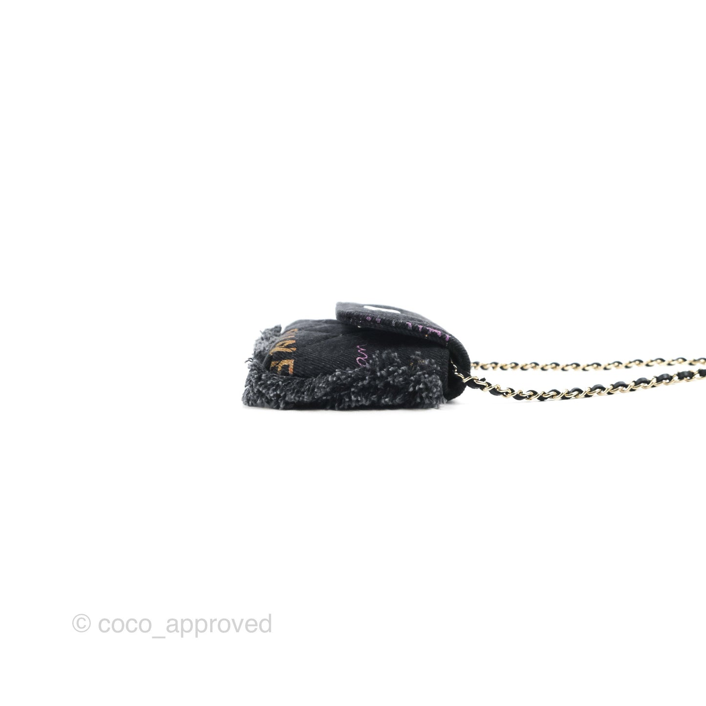 Chanel Printed Denim Card Holder with Chain Black 22P