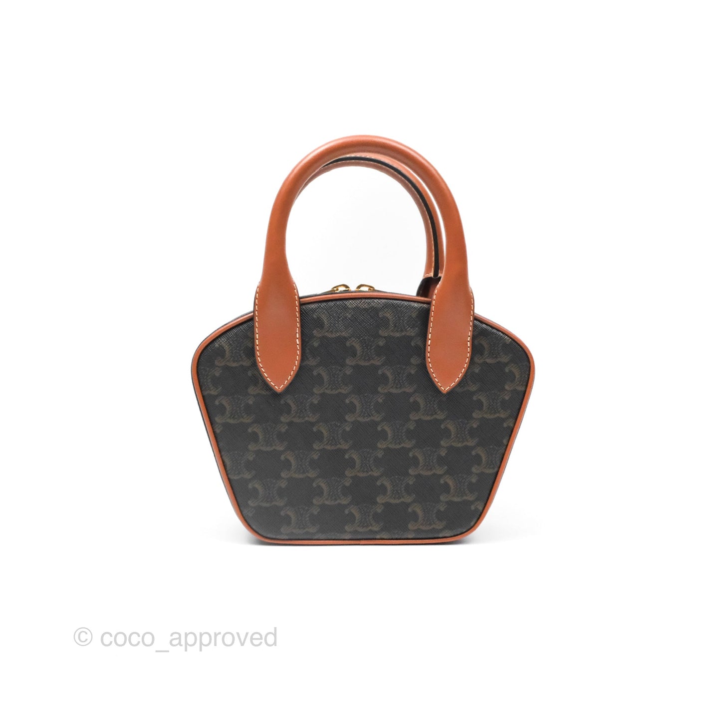 Celine Mini Bowling Bag Triomphe Canvas Tan Calfskin