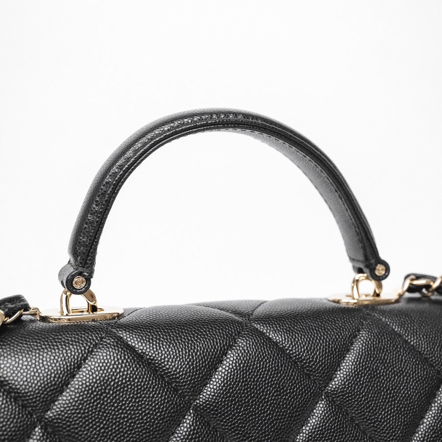 Chanel Quilted Small Top Handle Flap Bag Black Caviar Gold Hardware