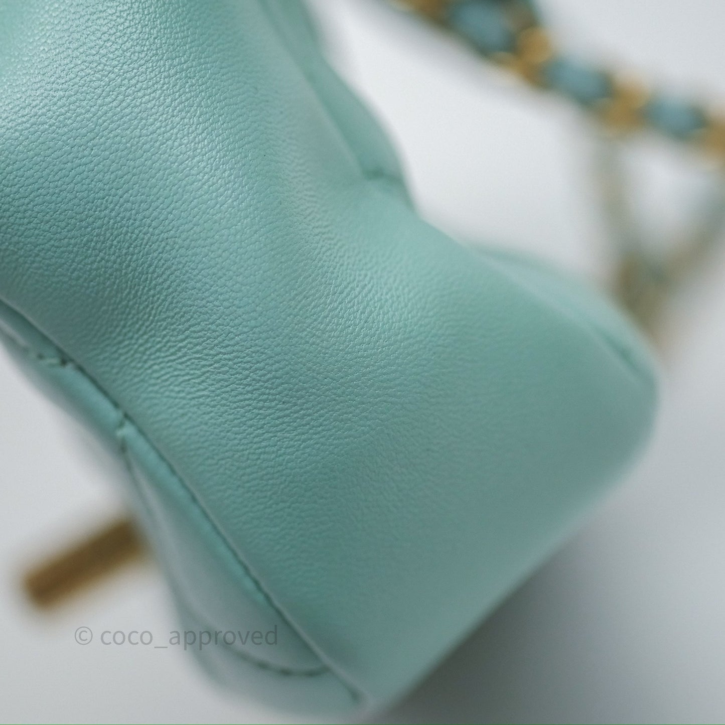 Chanel Quilted Small Circular Handle Bag Mint Green Aged Gold Hardware