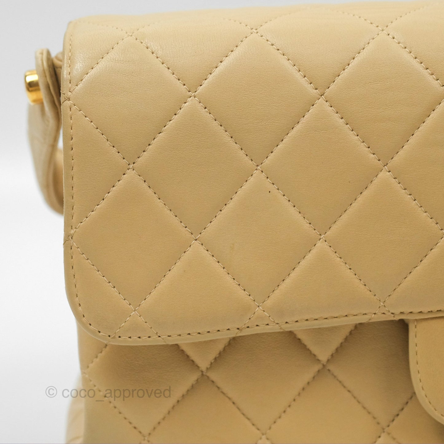 Chanel Vintage Double Sided Flap Bag Quilted Beige Lambskin Gold Hardware