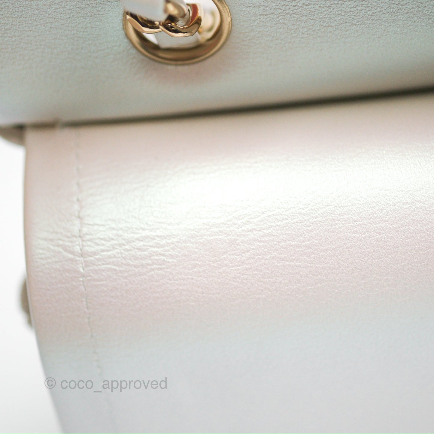 Chanel Classic M/L Medium Double Flap Iridescent White Calfskin Gold Hardware