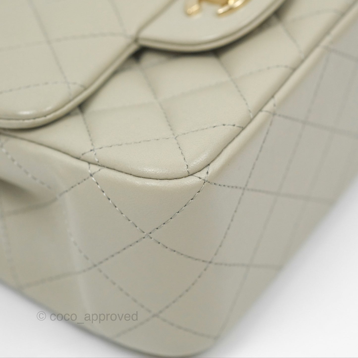 Chanel Mini Square Quilted Grey Lambskin Gold Hardware 22C
