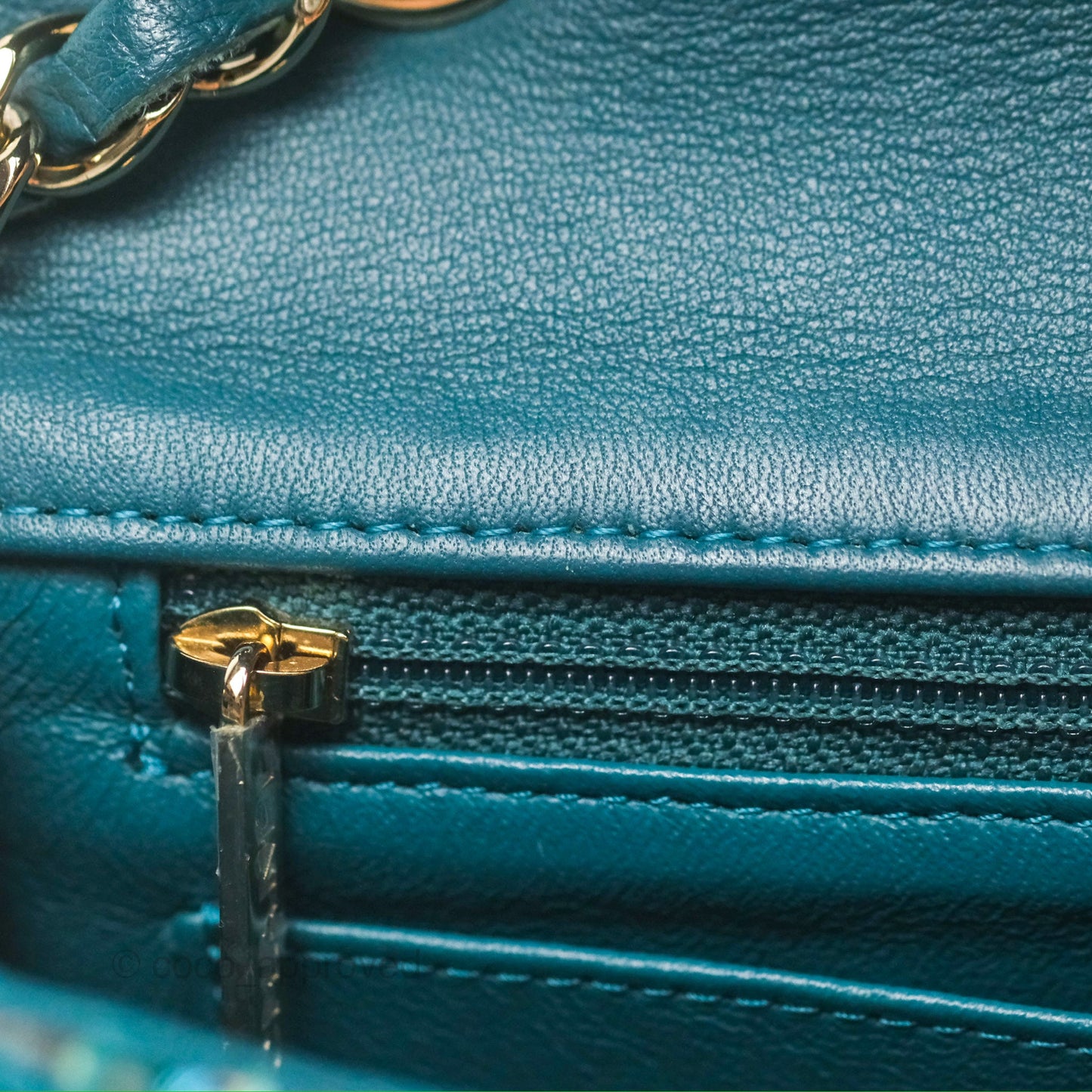 Chanel Mini Rectangular Flap Teal Tweed Gold Hardware