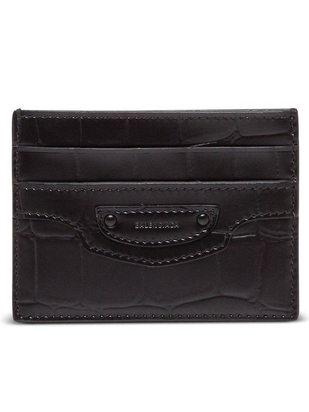 Luxury Balenciaga Neo Classic Crocodile Effect Card Wallet Black