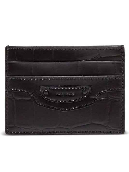 Luxury Balenciaga Neo Classic Crocodile Effect Card Wallet Black
