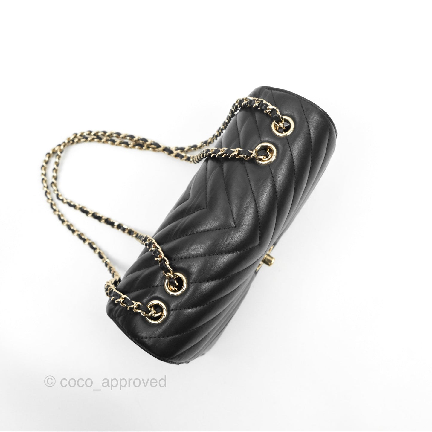 Chanel Small Statement Chevron Flap Bag Black Calfskin Gold Hardware