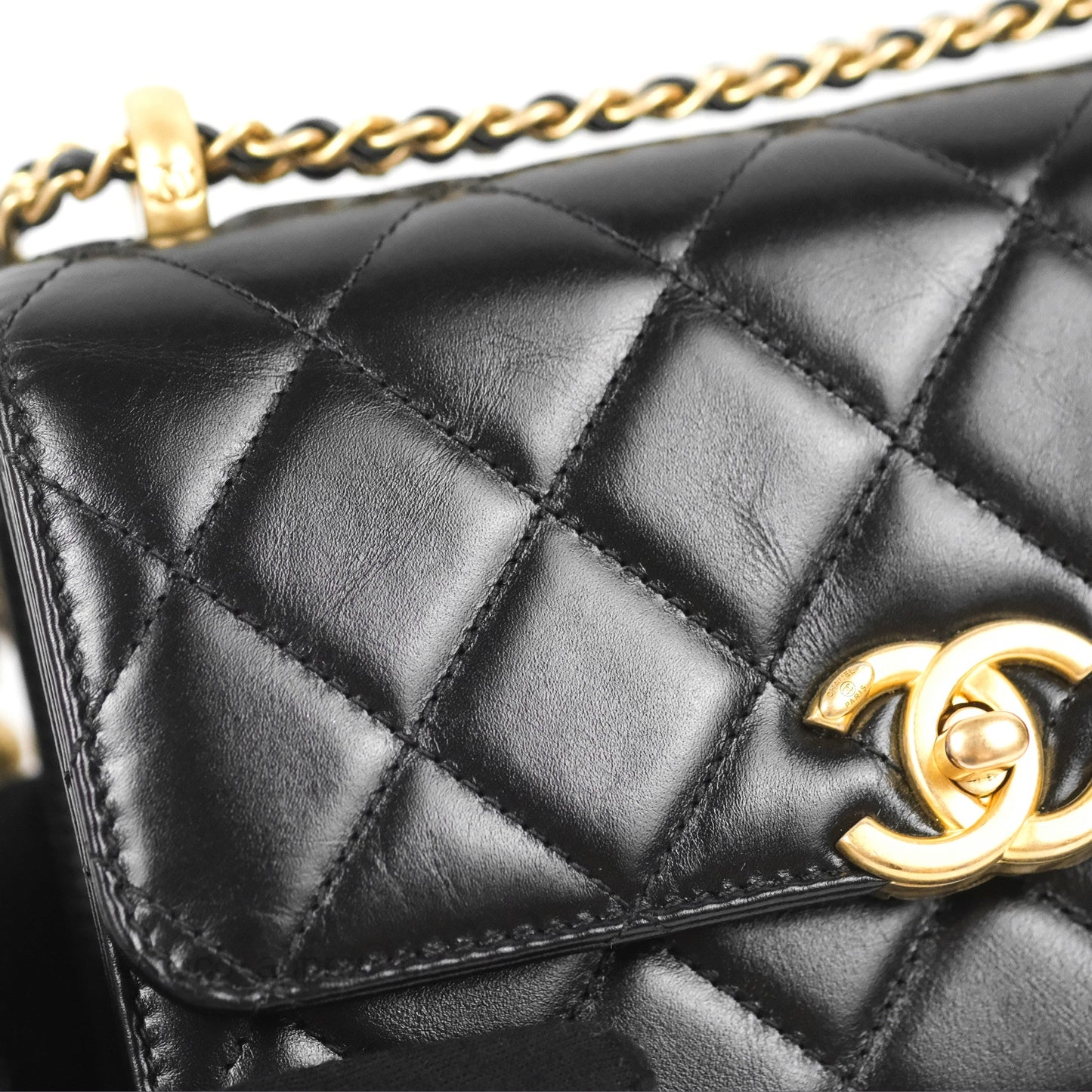 Chanel Quilted Mini Perfect Fit Adjustable Black Calfskin Aged Gold Hardware