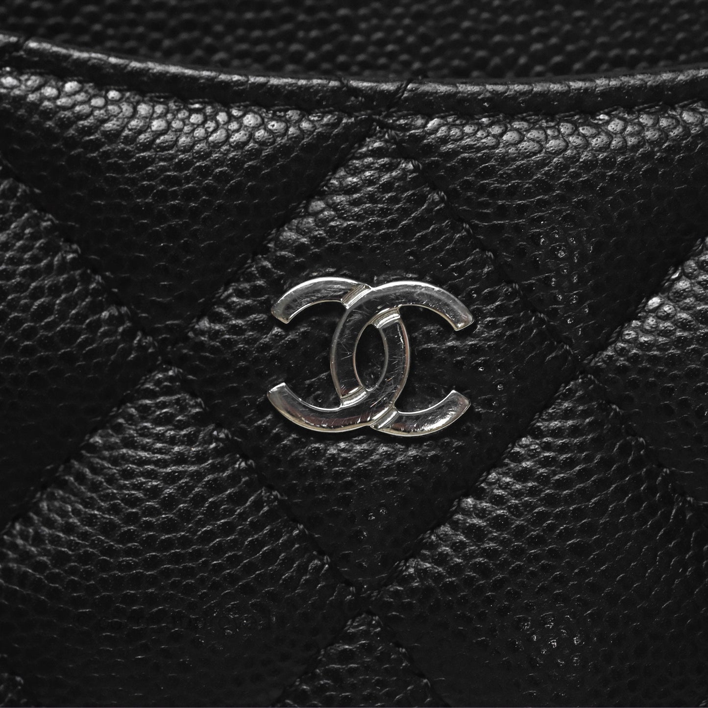 Chanel Quilted Zip Card Holder Black Caviar Silver Hardware