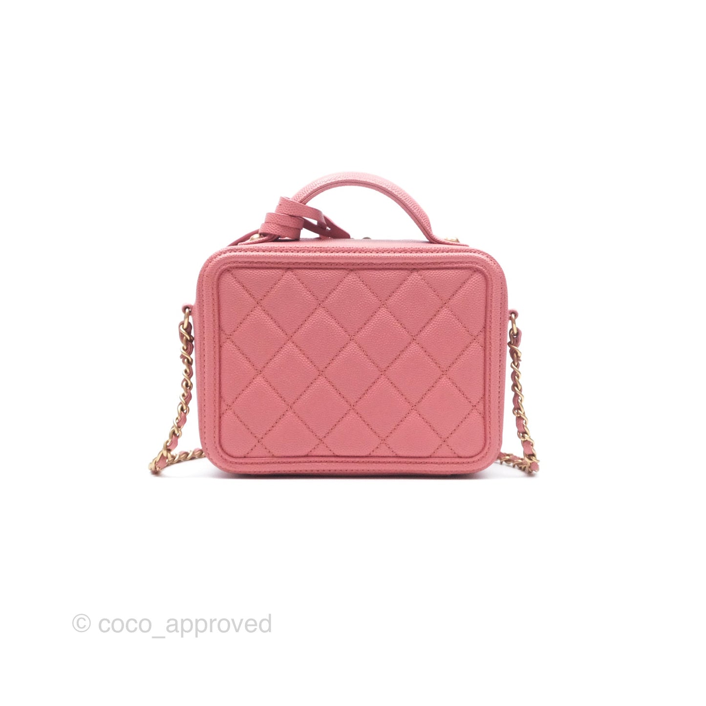 Chanel Quilted Small CC Filigree Vanity Case Pink Caviar Gold Hardware