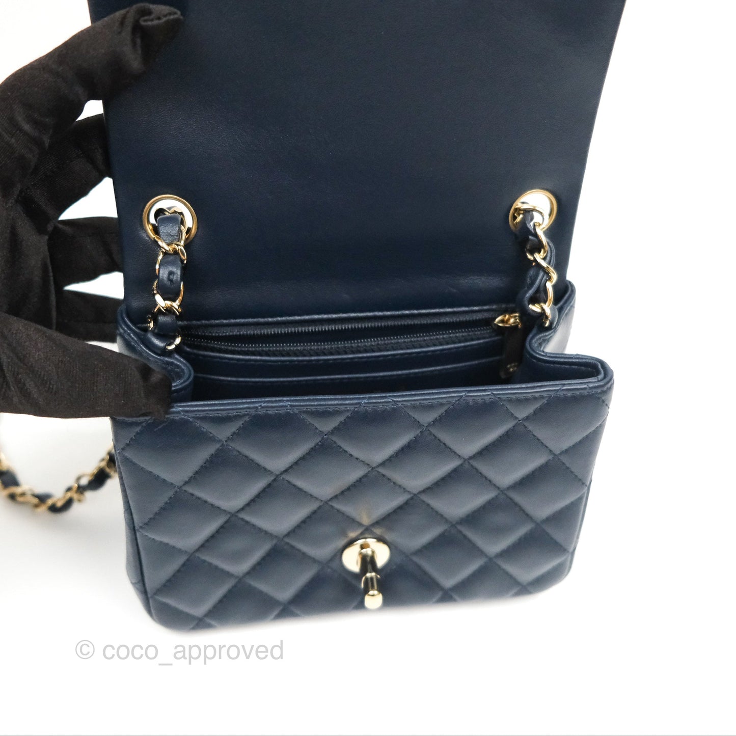 Chanel Mini Square Quilted Navy Lambskin Gold Hardware
