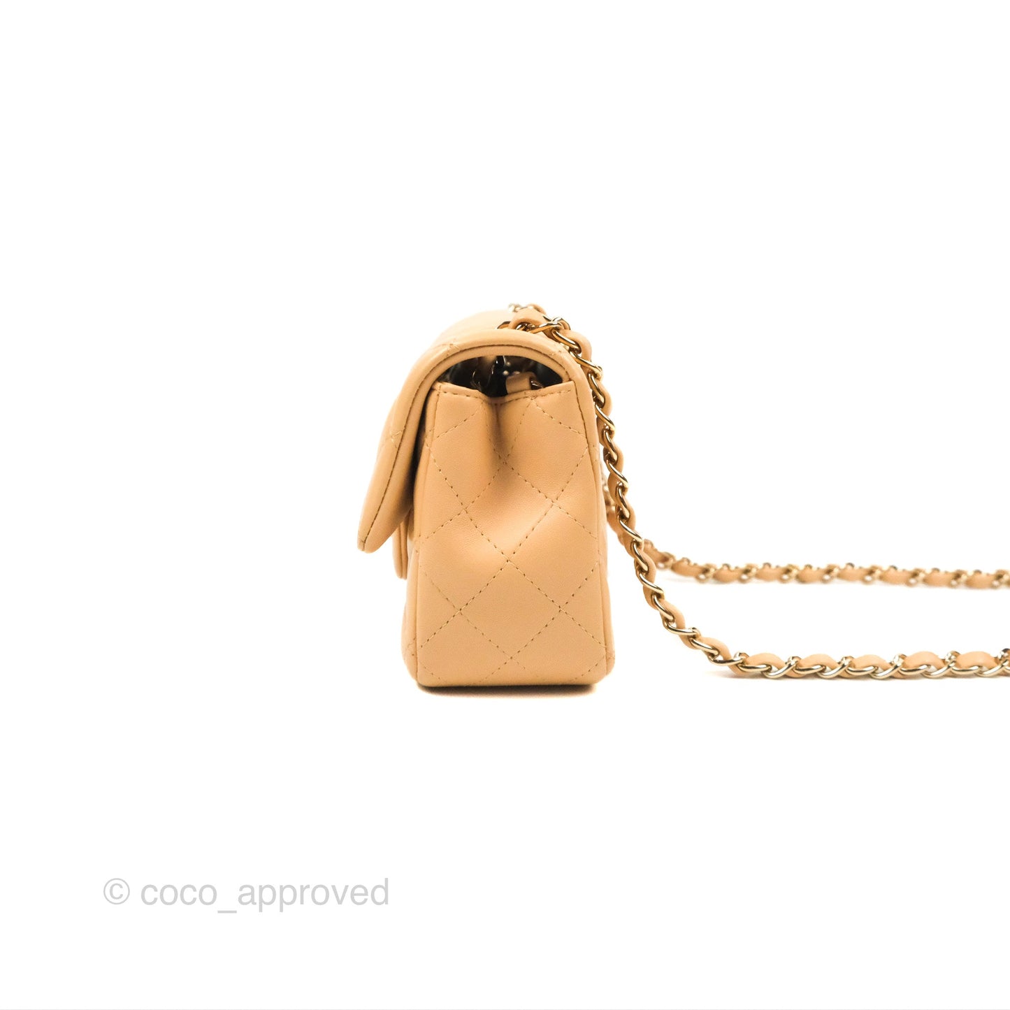 Chanel Quilted Mini Rectangular Flap Beige Lambskin Gold Hardware