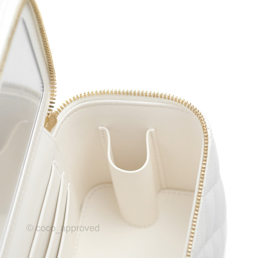 Chanel Classic Vanity with Chain White Caviar Gold Hardware