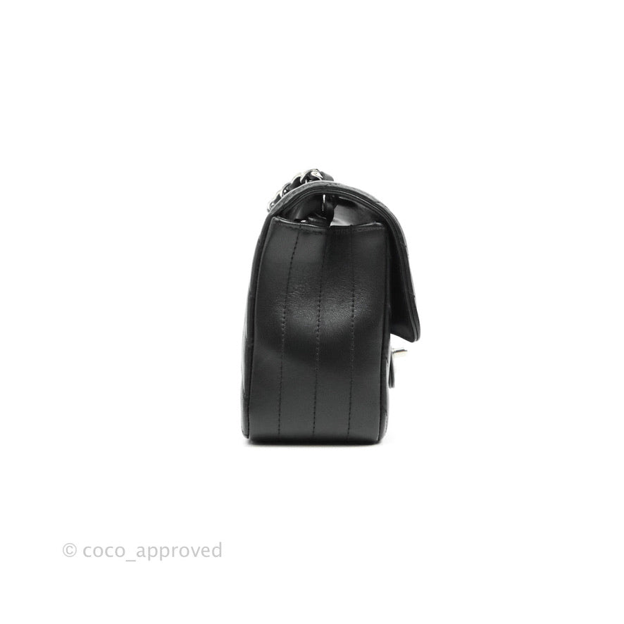 Chanel Chevron Mini Rectangular Flap Black Lambskin Silver Hardware