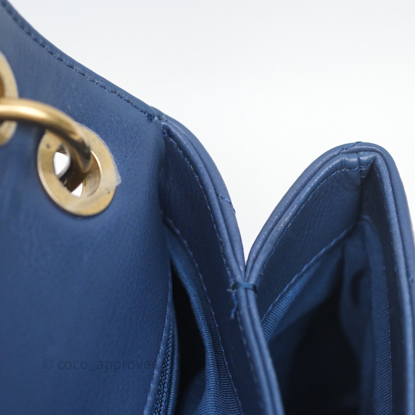 Chanel Small Chevron Python Chic Top Handle Flap Blue Calfskin Gold Hardware
