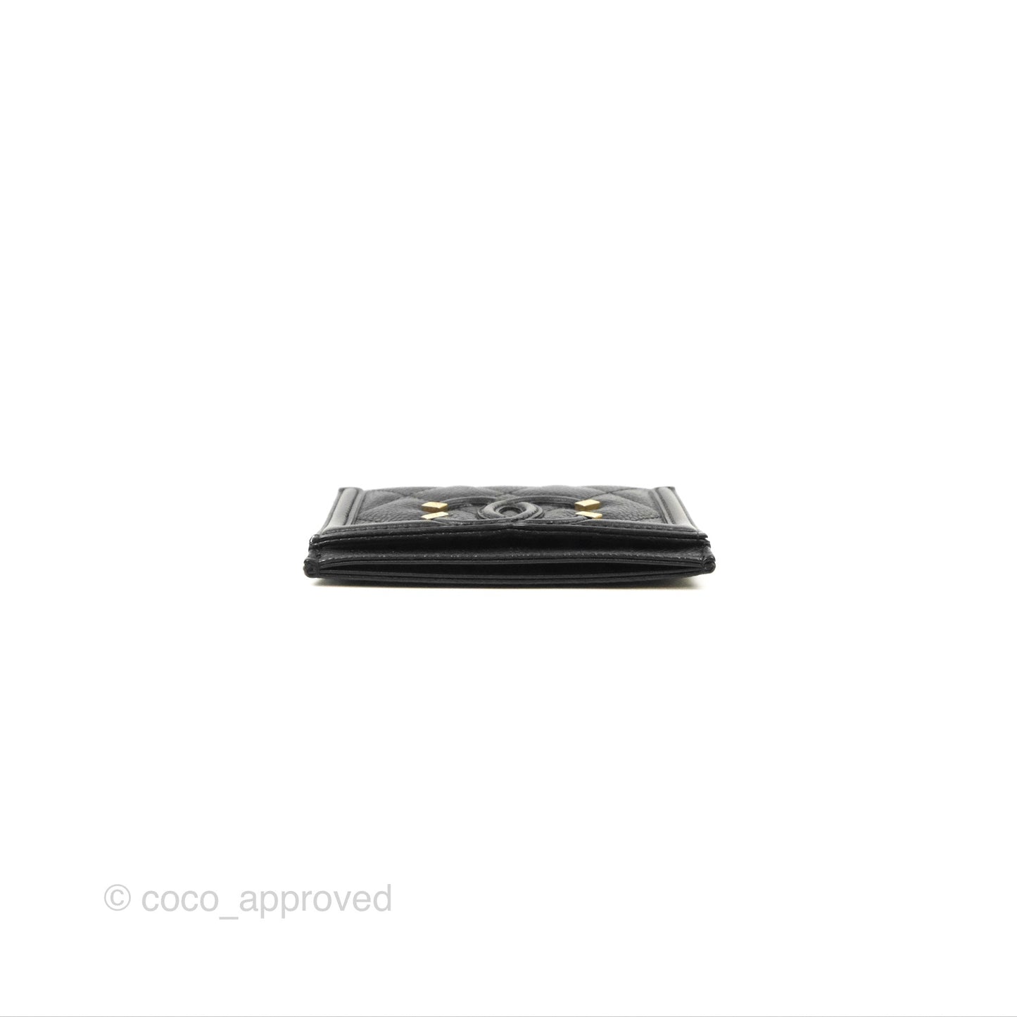 Chanel Filigree CC Flat Card Holder Black Caviar Gold Hardware