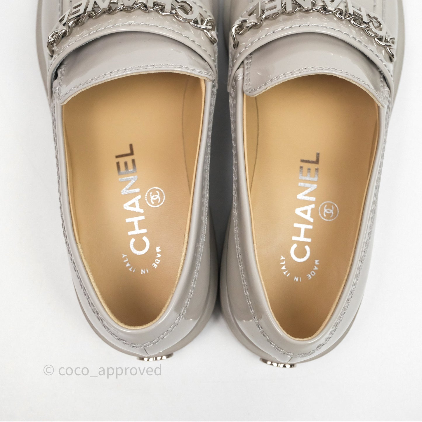 Chanel Patent Calfskin Light Grey Loafers 23A Size 37