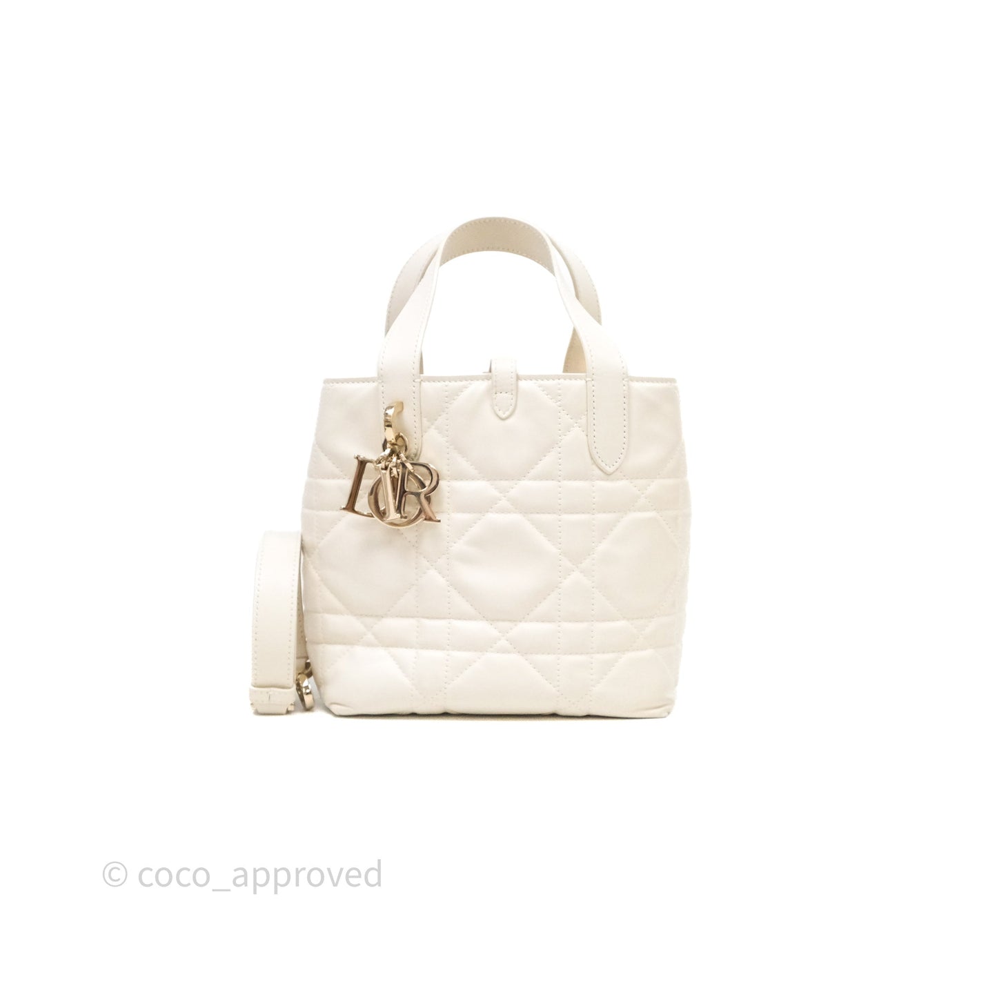 Christian Dior Small Toujours Vertical Tote Bag Latte Macrocannage Calfskin Gold Hardware