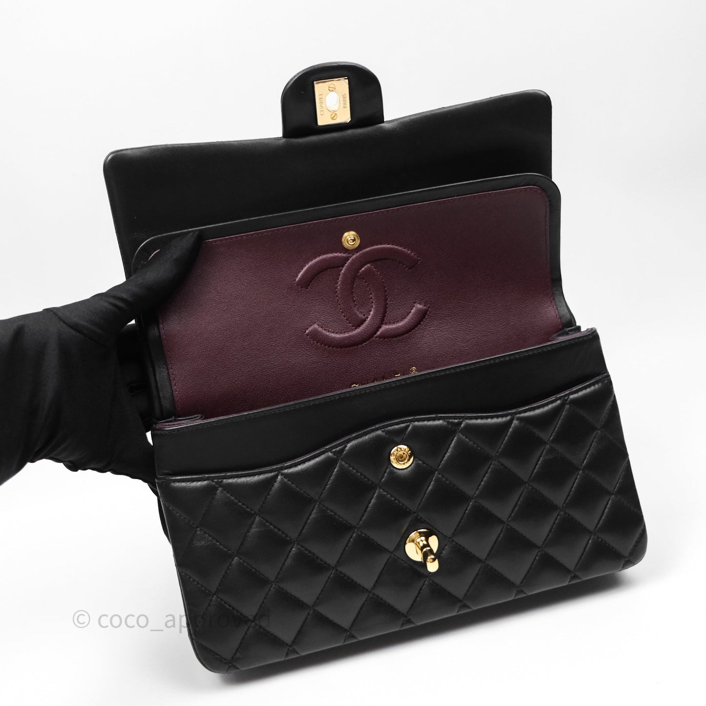 Chanel Classic M/L Medium Flap Quilted Black Lambskin Gold Hardware