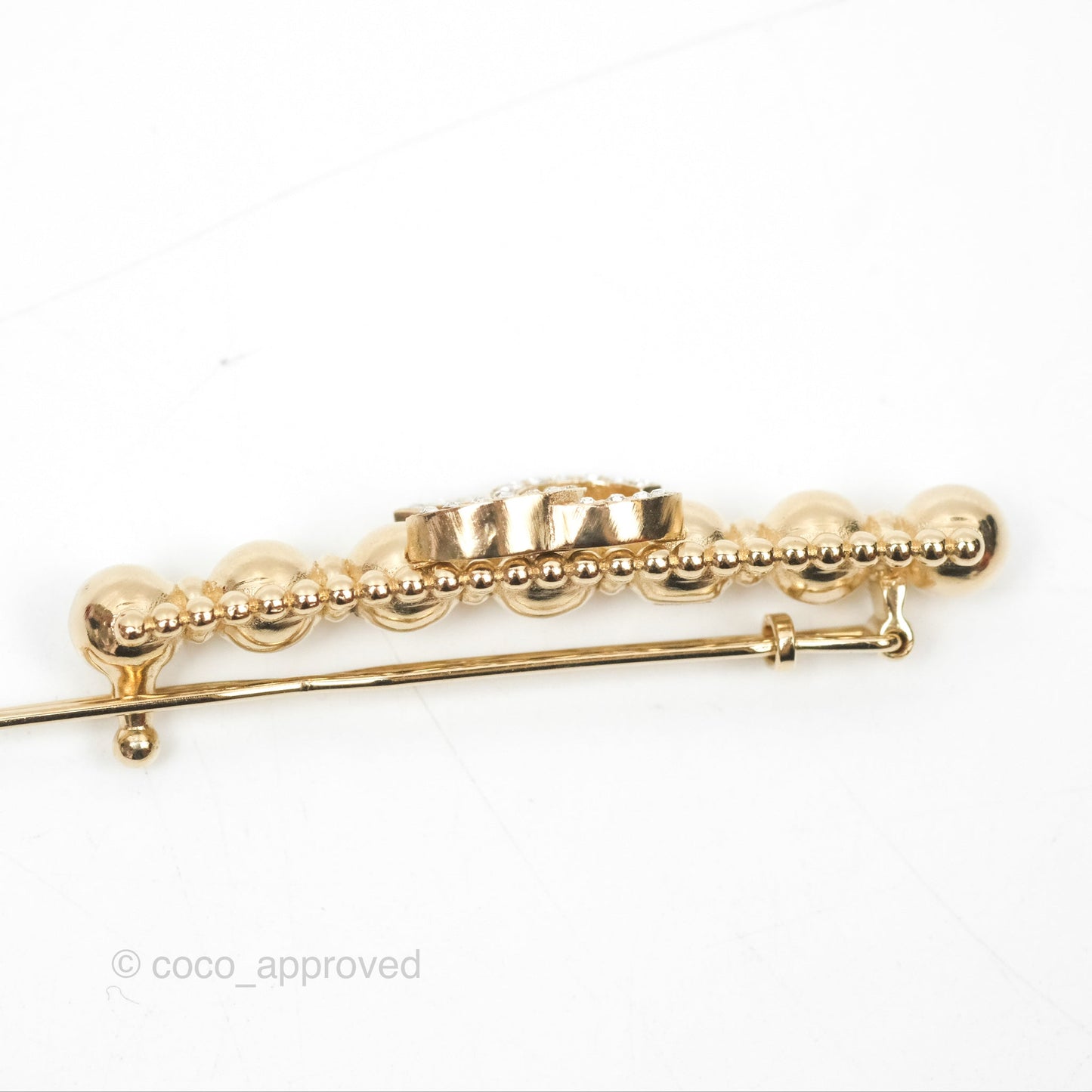 Chanel CC Crystal Bead Hair Clip Gold Tone 22C