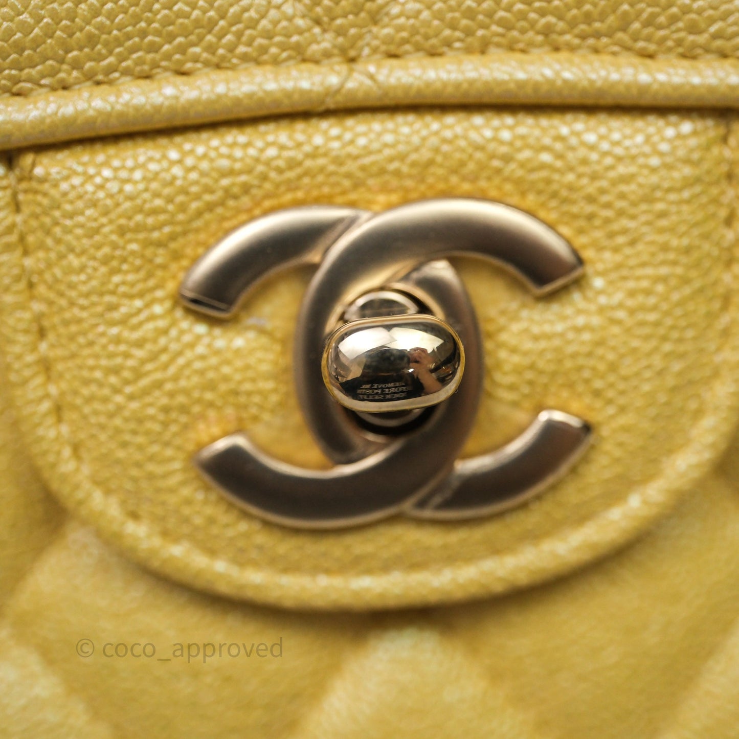 Chanel Classic M/L Medium Flap Quilted Iridescent Yellow Caviar Gold Hardware