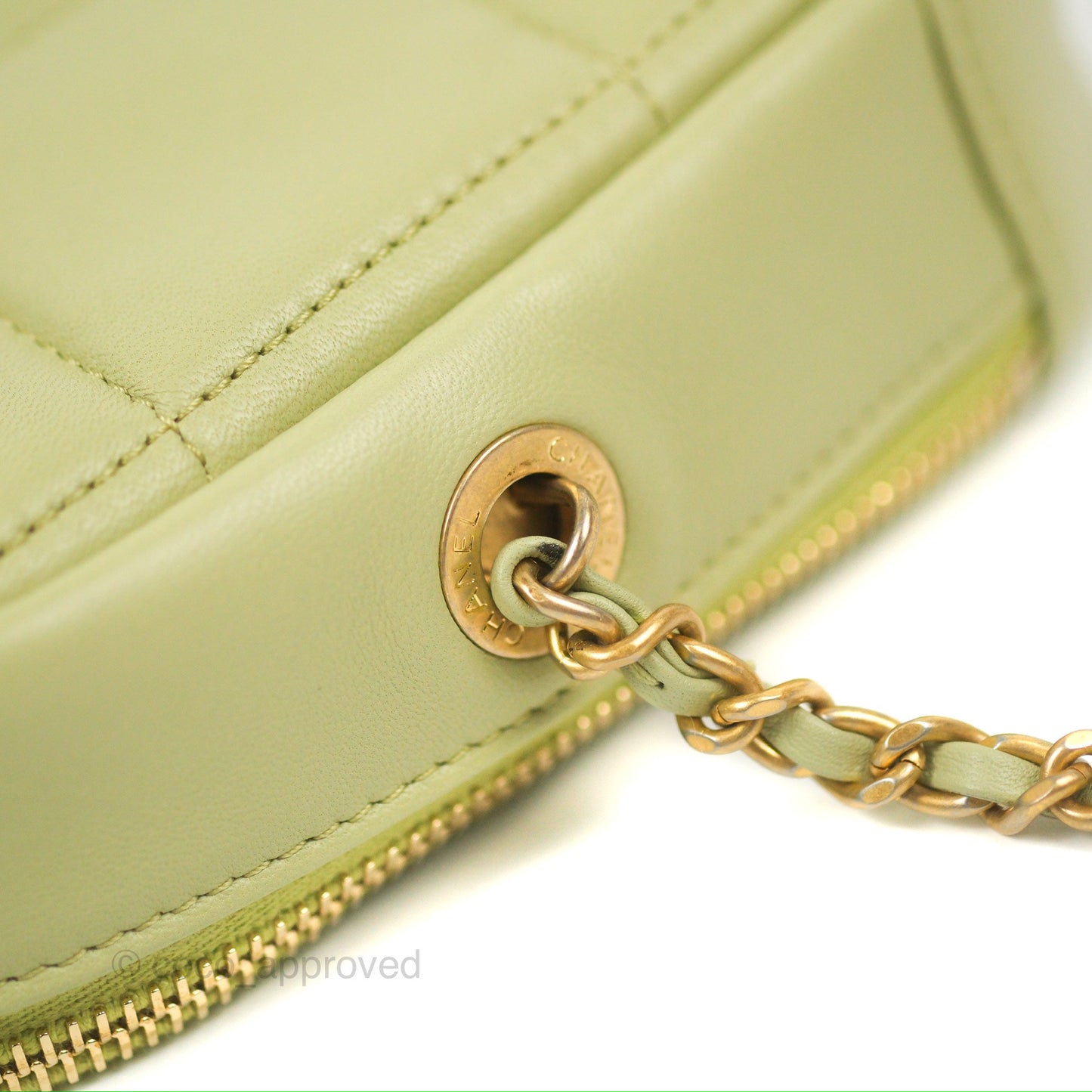 Chanel Small Quilted Diamond Cut Bag Green Lambskin Aged Gold Hardware