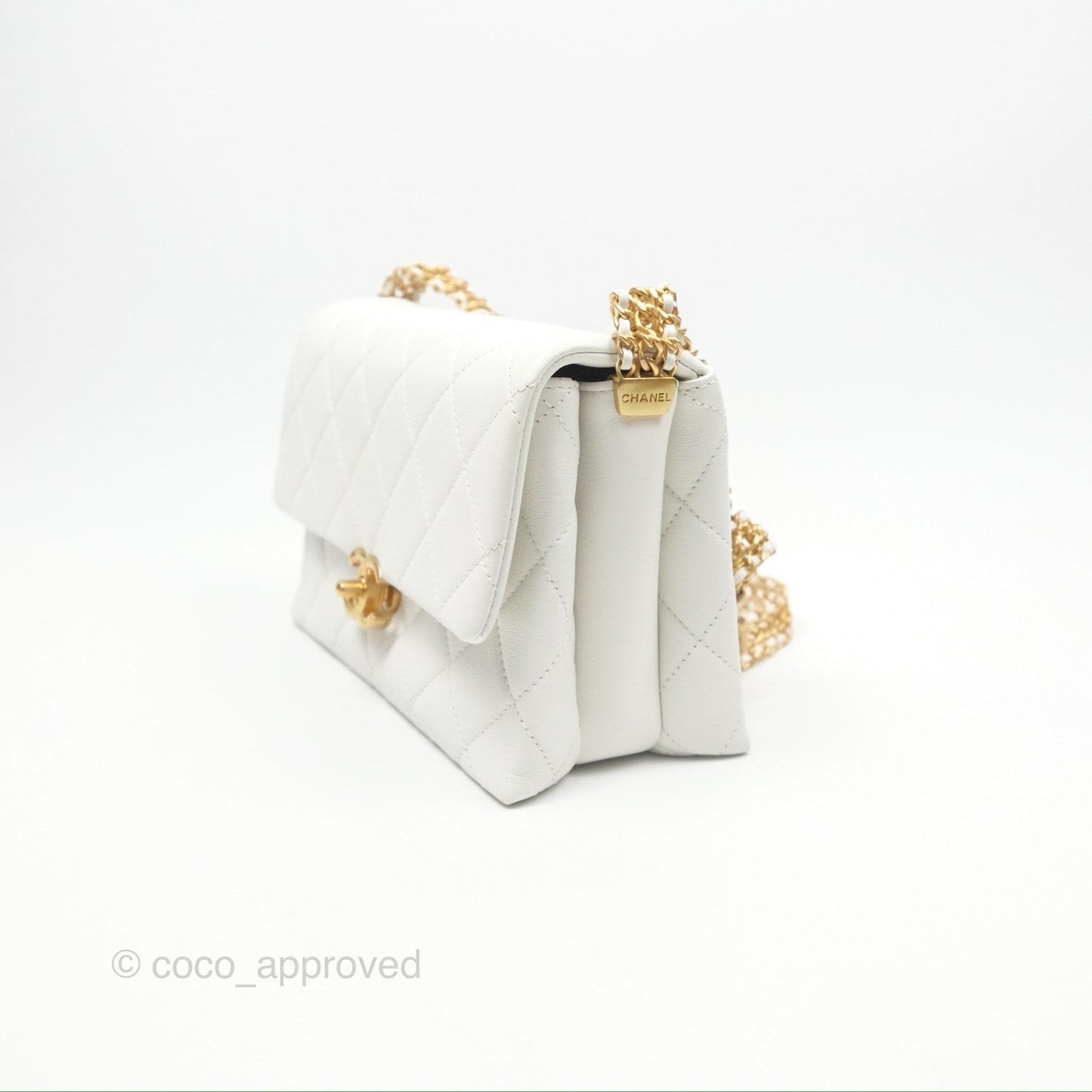 Chanel Adjustable Flap Bag White Calfskin Aged Gold Hardware