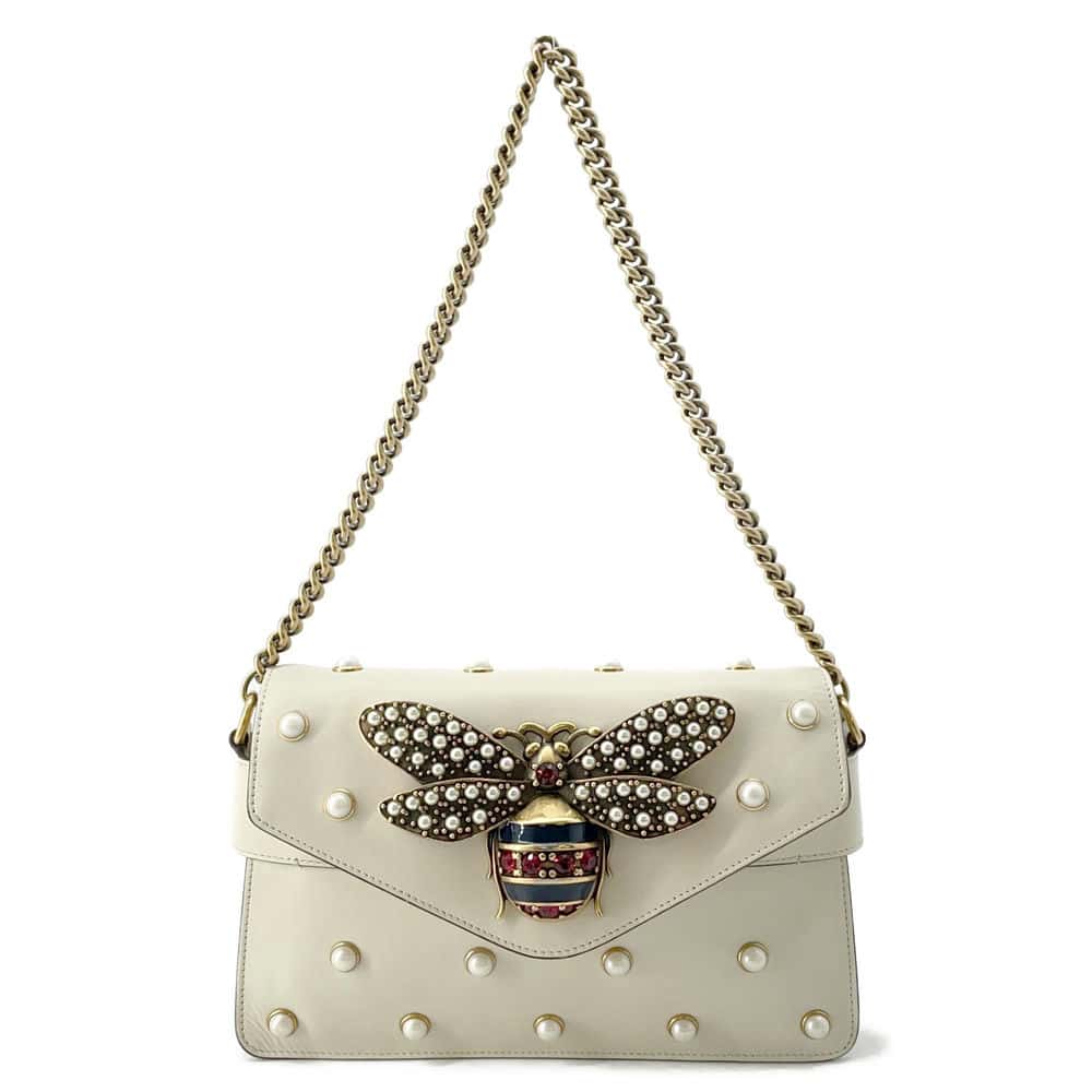 Luxury Gucci Trending 2025 Broadway ChainShoulder Bag White 453778 Leather Faux Pearl  Rhinestone