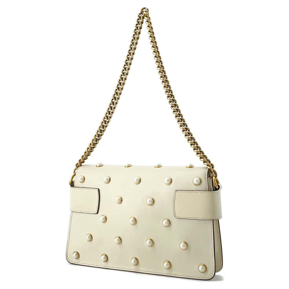 Luxury Gucci Trending 2025 Broadway ChainShoulder Bag White 453778 Leather Faux Pearl  Rhinestone