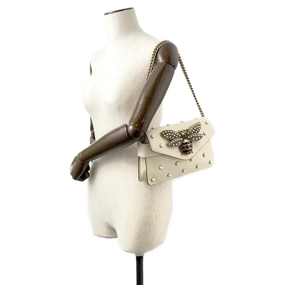 Luxury Gucci Trending 2025 Broadway ChainShoulder Bag White 453778 Leather Faux Pearl  Rhinestone
