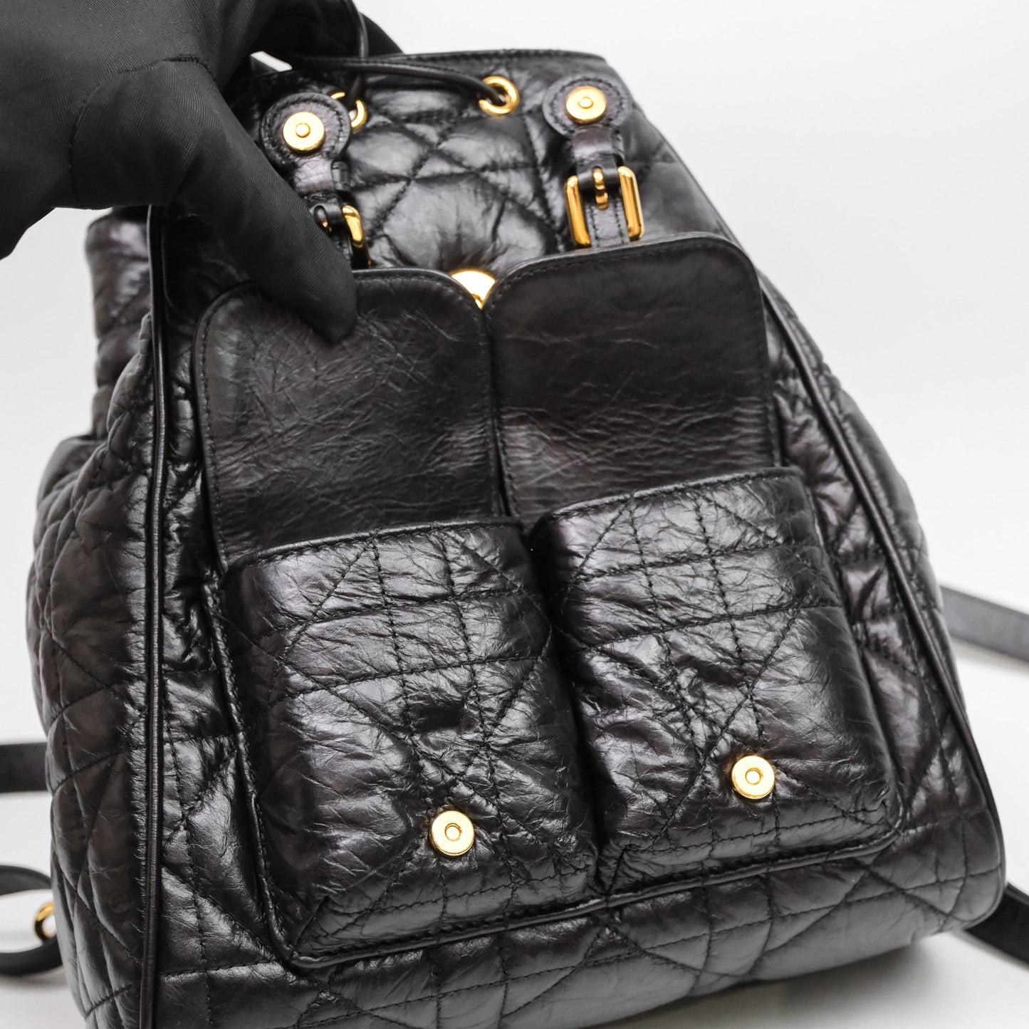 Christian Dior Medium Dior Caro Backpack Black Macrocannage Lambskin