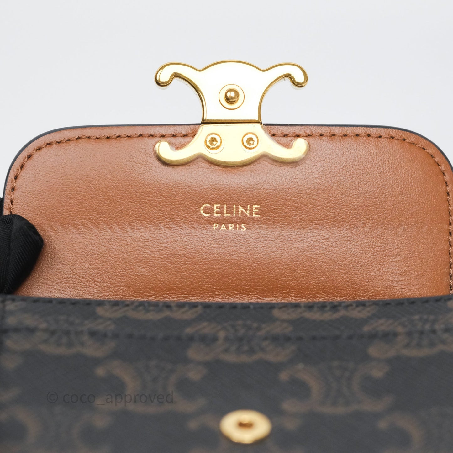 Celine Card Holder with Flap Triomphe Canvas Tan